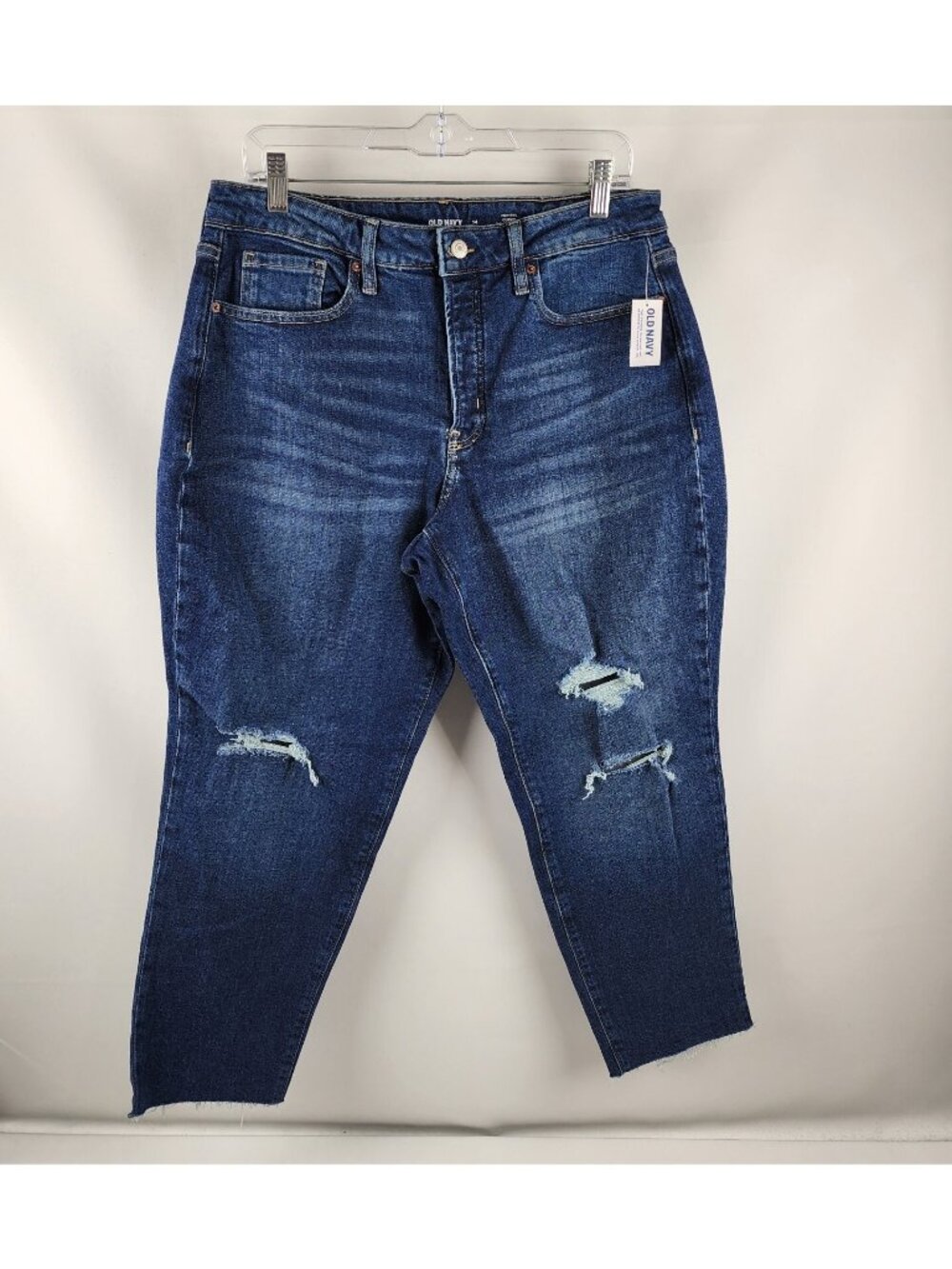 Old Navy Jeans Women 14 Blue High Rise Curvy OG Straight Button Fly Distress NWT